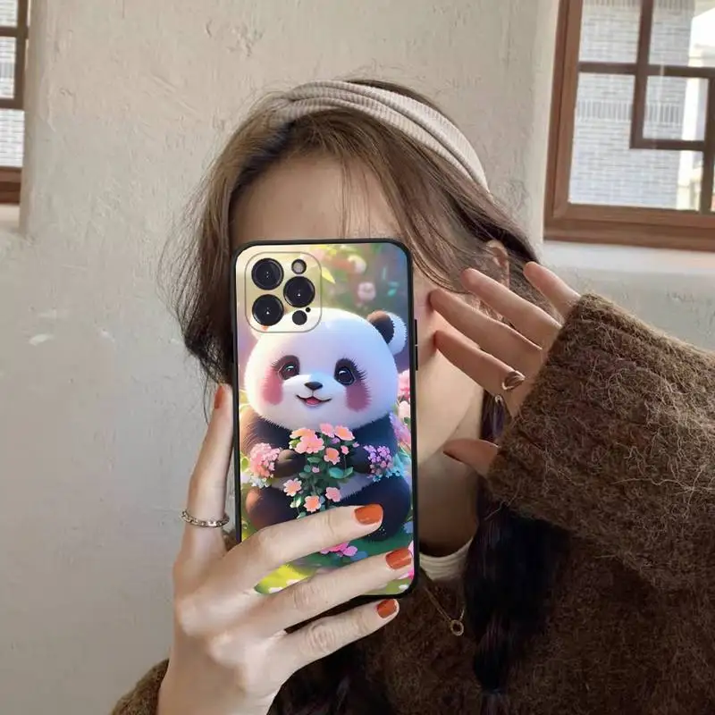 YNDFCNB Cute Panda Phone Case for iPhone 11 12 13 mini pro XS MAX 8 7 6 6S Plus X 5S SE 2020 XR case