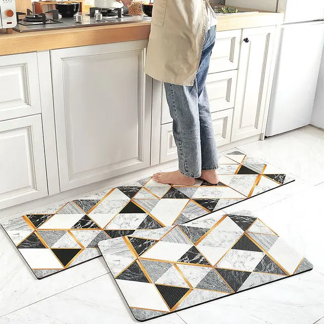 

New Style Kitchen Mat Nordic Modern Kitchen Long Mats Thick Leather Waterproof and Oil-Proof Kitchen Foot Mats Non-Slip Rug