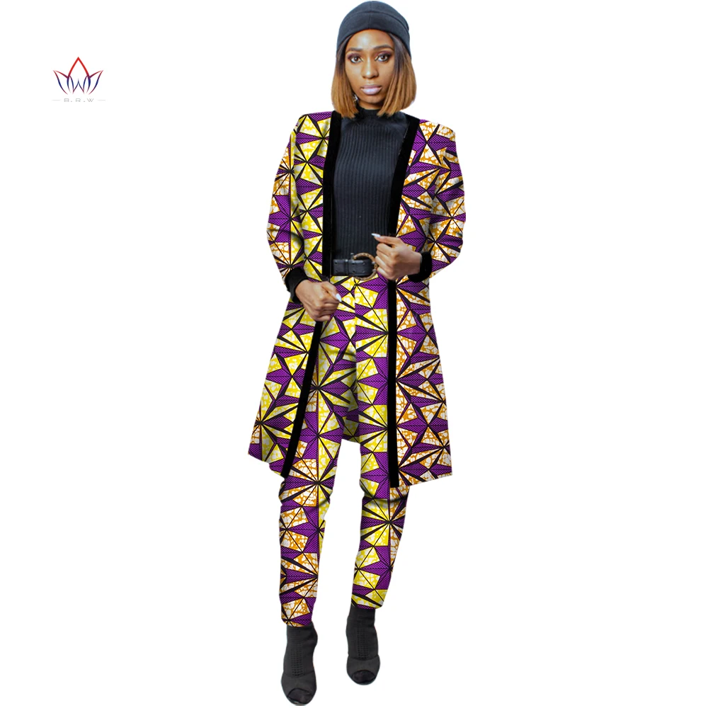 Fashion African Print 2 Piece Set For Women Spring Dashiki Pant and Crop Top Bazin Riche African Clothing for Lady WY4348
