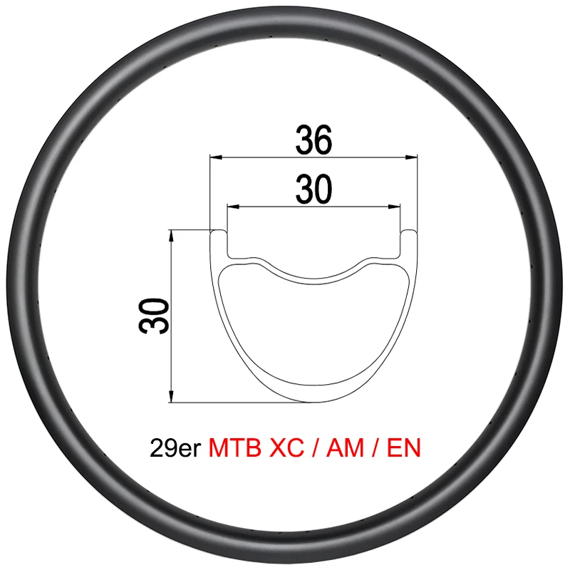 

29er MTB XC AM 36mm Width Carbon Rim Tubeless Clincher Disc 30mm Depth 29in TAPELESS Mountain Wheel 24H 28H 32H 36H UD 3K 12K