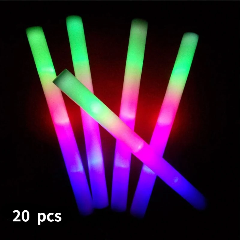 

20/50 Pc Light-Up LED Foam Sticks Soft Batons Glow Wands Cheer Flashing Tube Concert Fluorescent Glow in the Dark Party Supplies