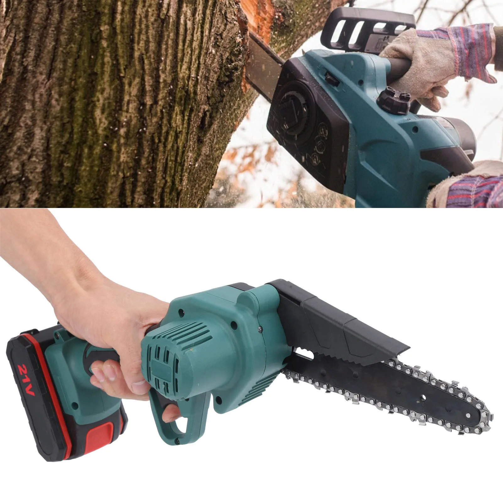 Мини-электрическая бензопила 550 Вт 21 В для отделки сада 1 литиевая батарея зарядка