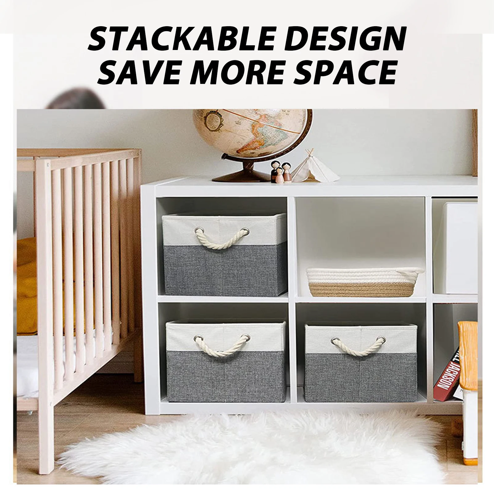 

Multipurpose Foldable Storage Basket with Rope Handles Large Capacity Organizer Storage Bin Laundry Basket Children Toys Storage