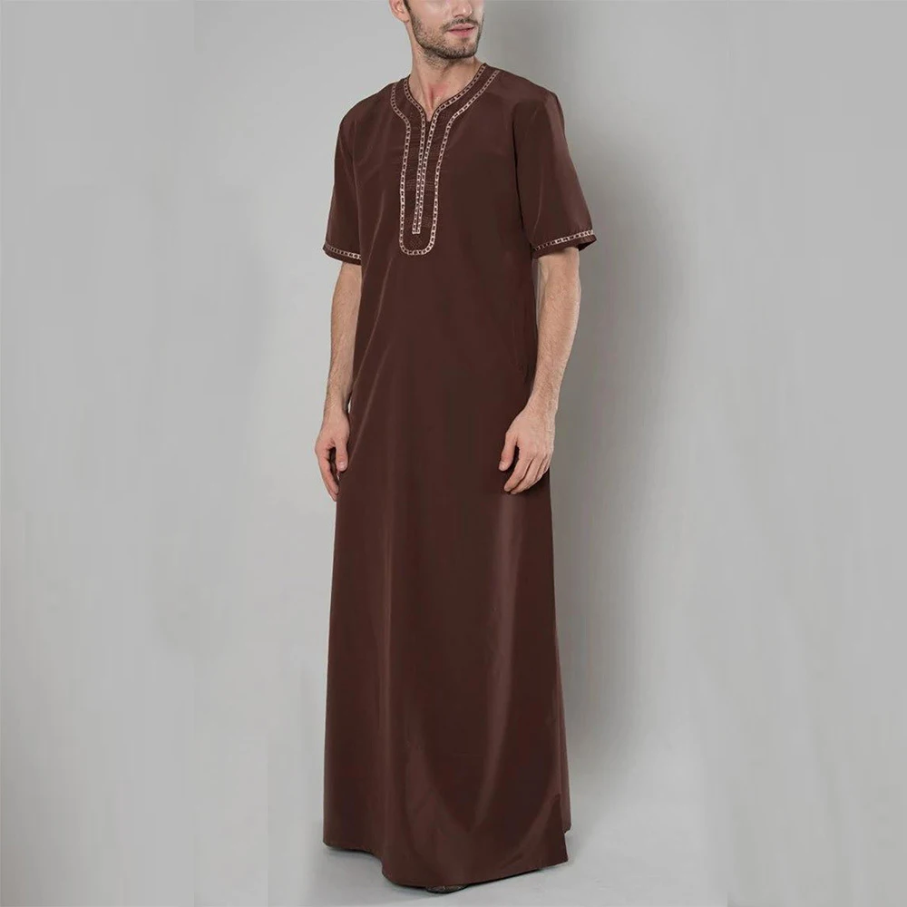 Men Islamic Arabic Kaftan Muslim Clothing Medium Sleeve Simple Abaya Robes Fashion Saudi Arabia Dubai Mens Jubba Thobe