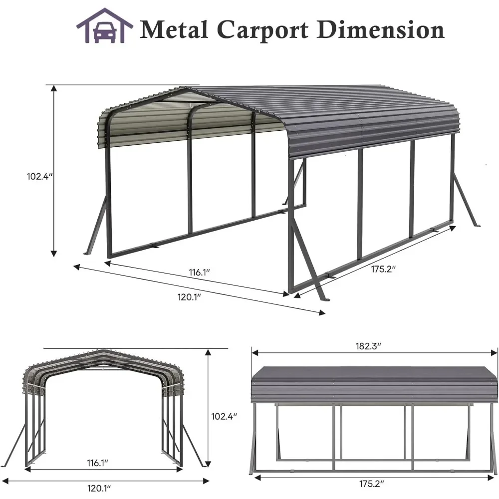Металлический карпорт 10x15 футов с крышей из оцинкованной стали и улучшенным