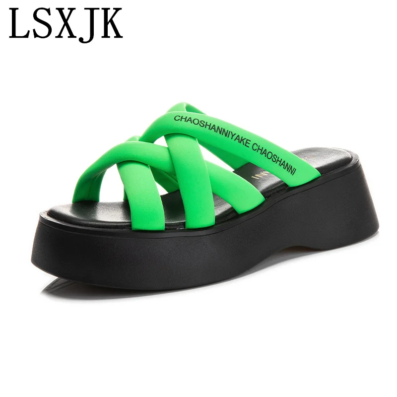 

LSXJK 2022 Summer New Ladies Slippers Women Outer Wear Cross Platform Beach Sandals Casual Flat Women's Shoes