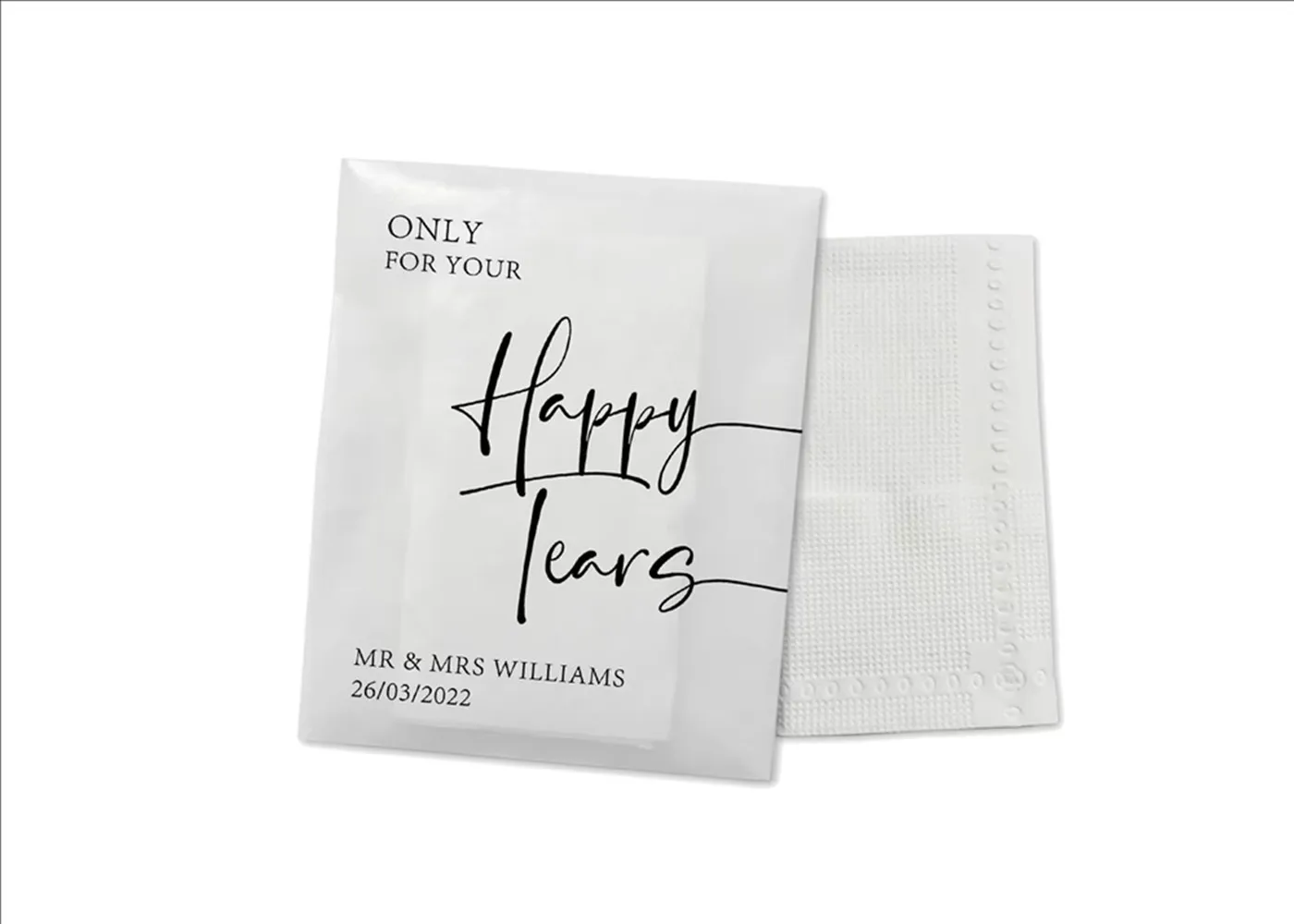 

50 Happy Tears Personalised Tissue Packets | Wedding Tissues | Wedding Guests |Biodegradable Packets | Only For Your Happy Tears
