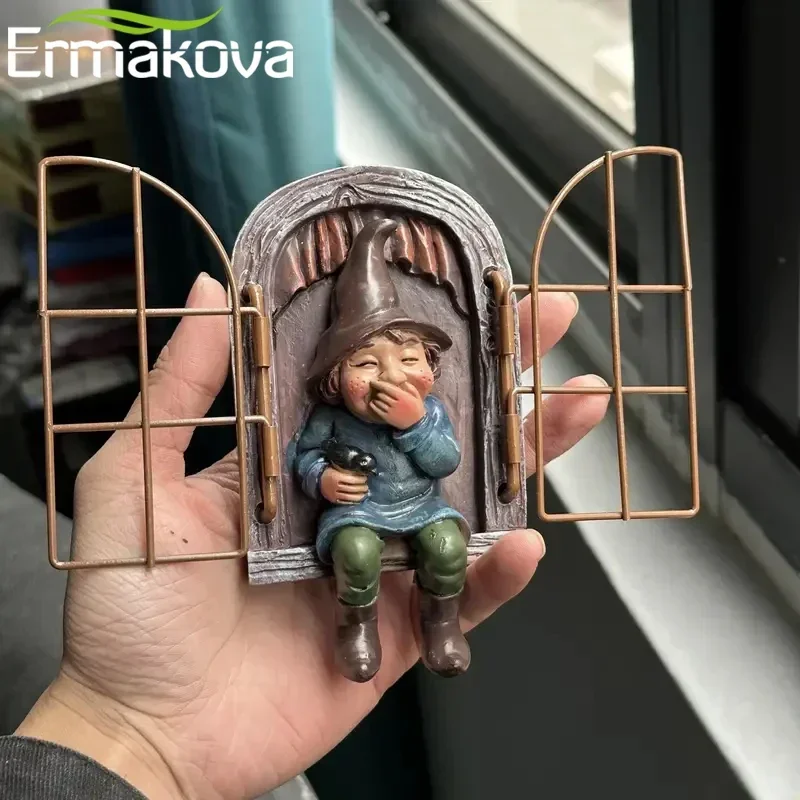 ЭРМАКОВА Смола Эльф на дверь Дерево Обіггер Сад Гном Статуя Печер Скульптура