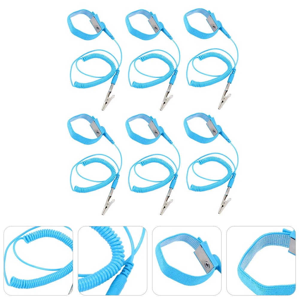 

6 Pcs Anti-static Wrist Strap Adjustable Grounding Reusable ESD Straps Blue Bracelets