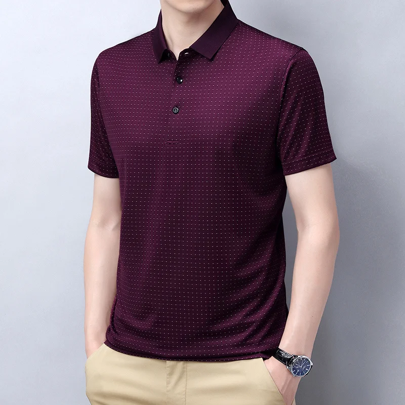 

Men's short-sleeved T- thin mulberry silk lapel POLO middle-aged business casual men's shirt in summer