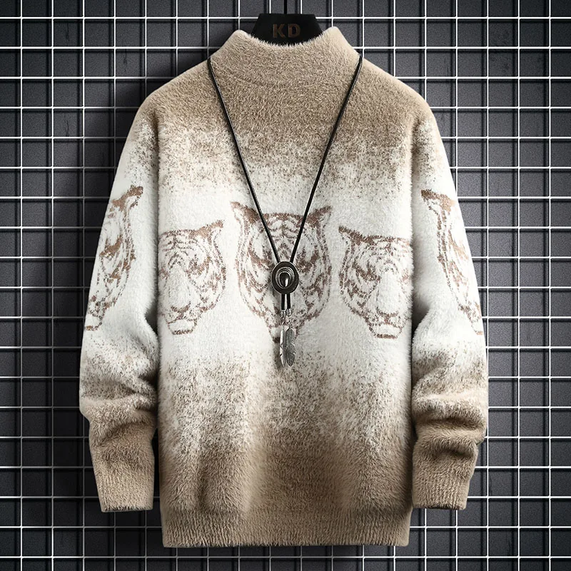 Мужские повседневные свитера в стиле хип-хоп с принтом тигра и круглым вырезом