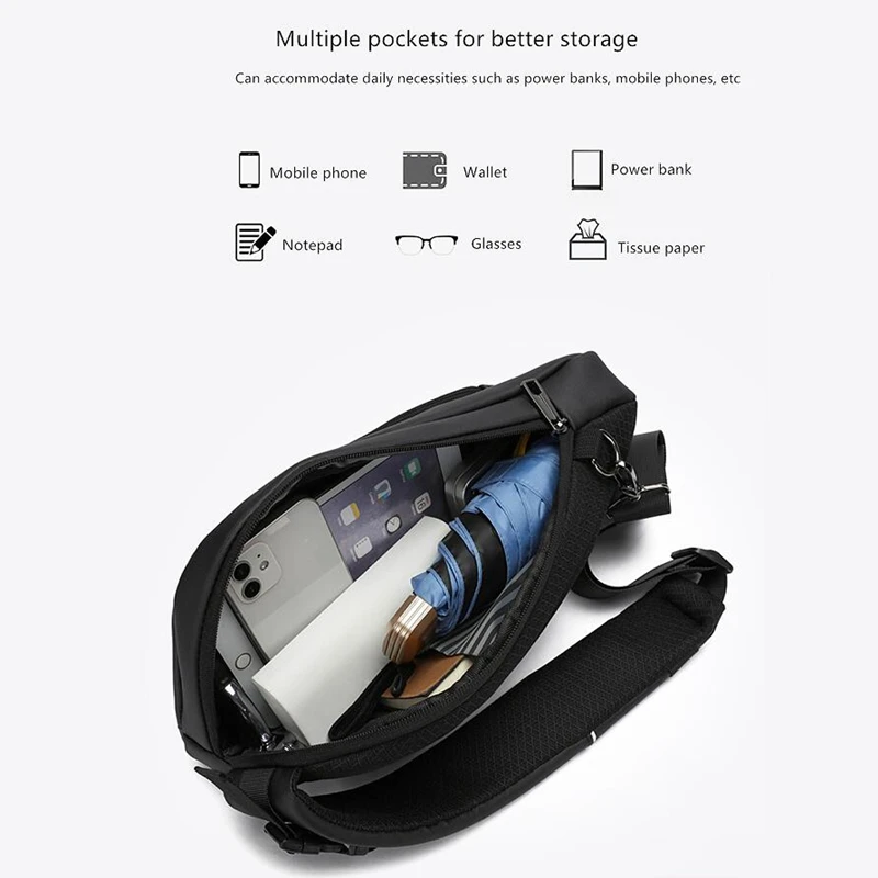 JEEP BULUO Sling Travel Bag Hot Sale Waterproof Casual Chest Bag Male Crossbody Fashion Shoulder Trend Black Messenger