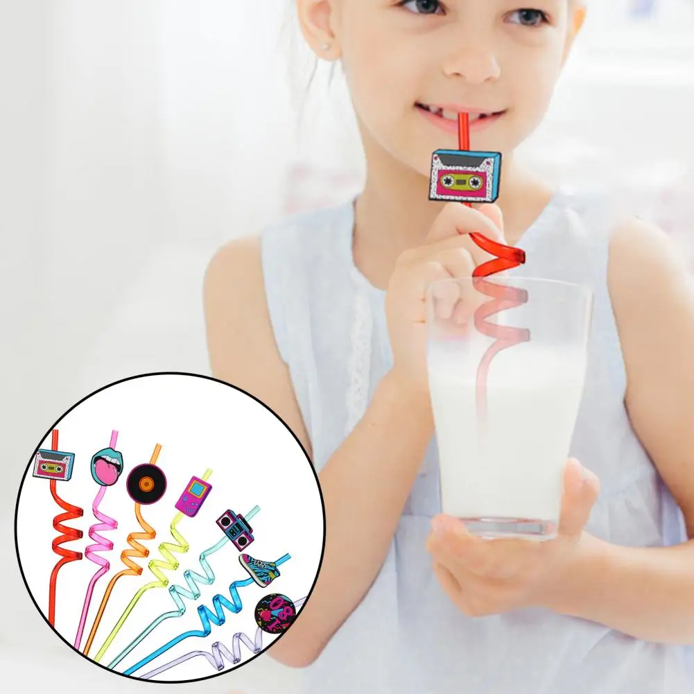 

8Pcs Drinking Straws Food Grade Beverage Straws PET Juice Straws Rock Music Themed Juice Straws Birthday Party Decor