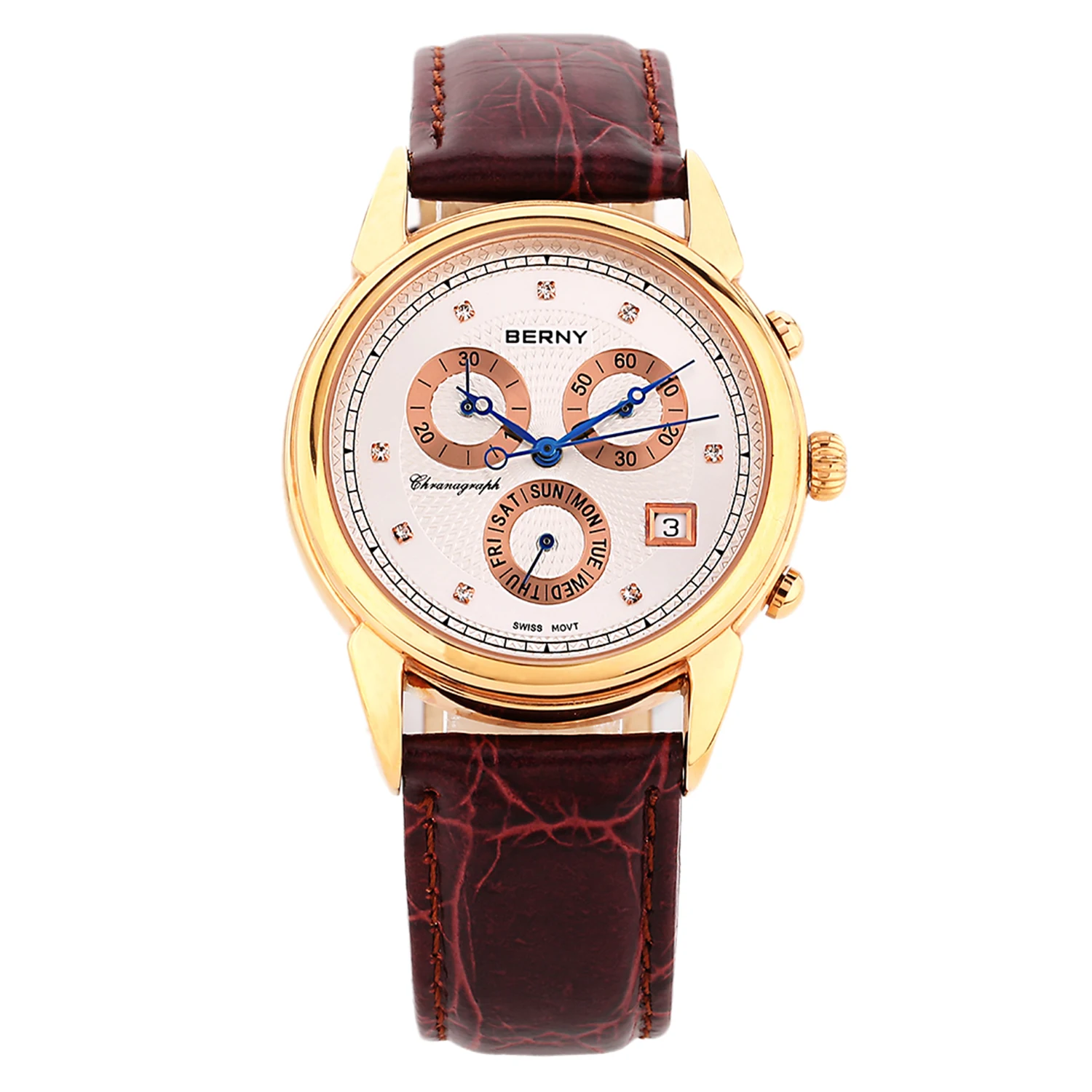 

BERNY Men Quartz Watch Japen Movement 1N12 Date Calendar Genuine Leather Strap Waterproof Luxury Reloj Hombre Male Wristwatch
