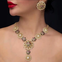godki new luxury gorgeous classic round flower pendant necklace earrings bangle ring set for women ladies girl best gift
