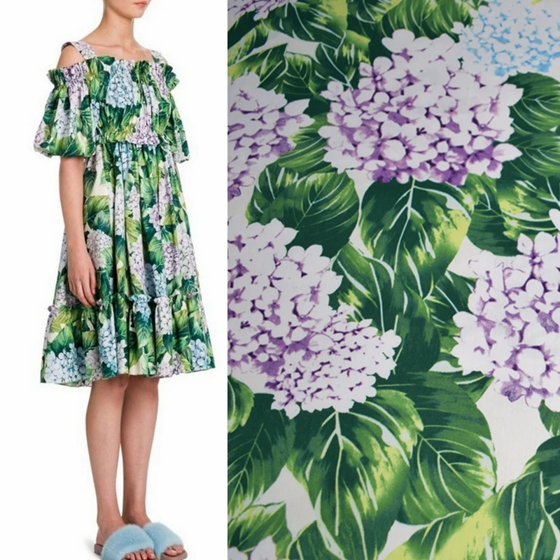 

Hydrangea Pattern Digital Printing Stretch Satin Cotton Fabric DIY Hand Sewing New Explosive Clothing Dress Fashion Fabric