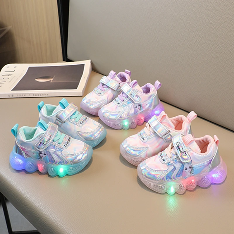 

Kids Led Light Shoes Cartoon Frozen Casual Sneakers Shoes Spring Autumn Children Toddler Breathable Sport Running Shoes EU21-30