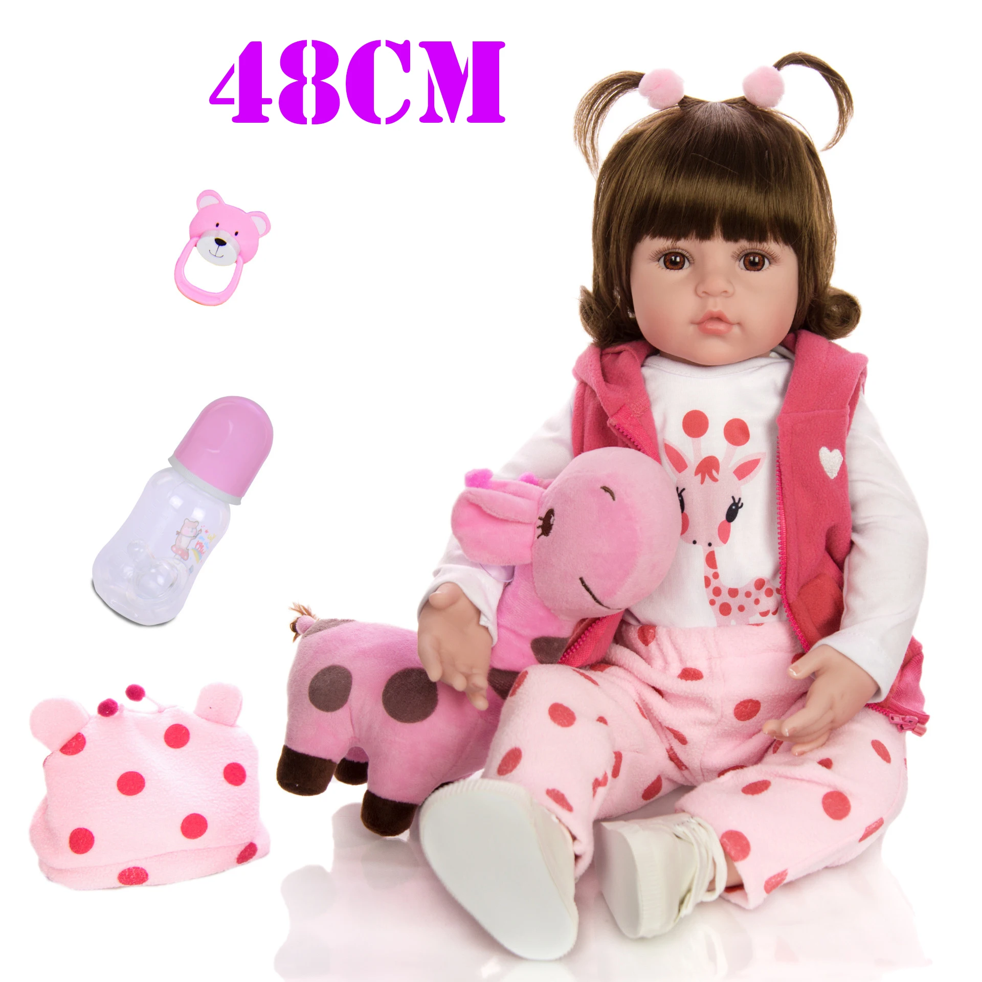 

KEIUMI 48CM Reborn Baby Doll Cloth Body Realistic Silicone Girl Doll Newborn Toy With Giraffe Children Birthday Gifts