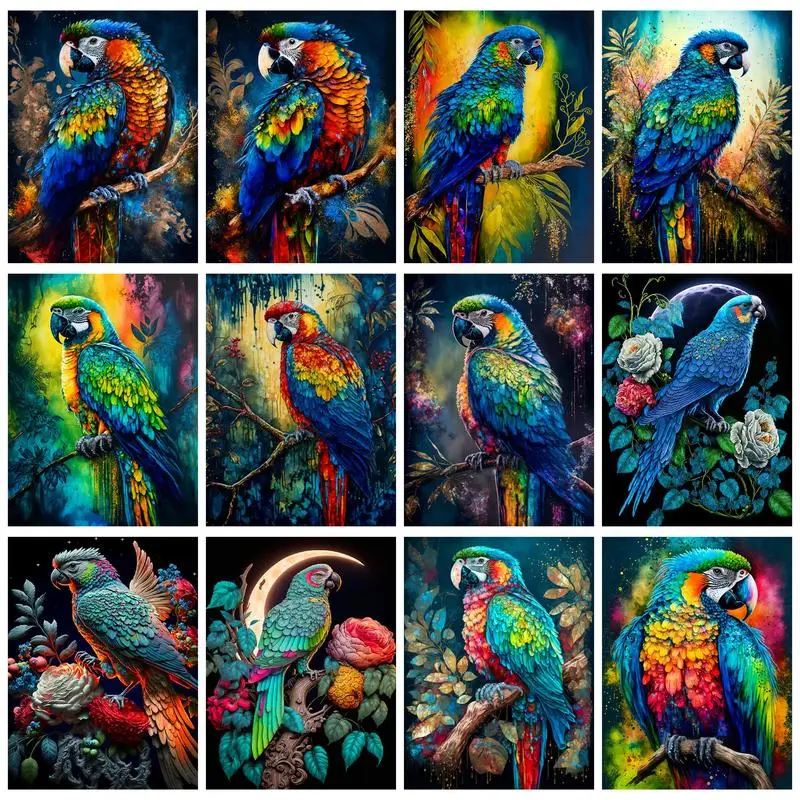 

GATYZTORY Oil Painting By Numbers Diy Crafts Colorful Parrots Coloring By Numbers Number Painting Wall Decors Acrylic Paints