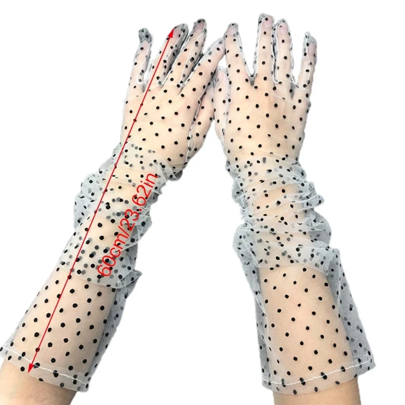 

Polka Dot Gloves Sheer Banquet Gloves Lace Long Gloves Women Mesh Long Gloves