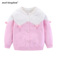 mudkingdom baby girl cardigan sweater autumn spliced cute pompon kids knit outwear for toddler clothes soft fashion coats