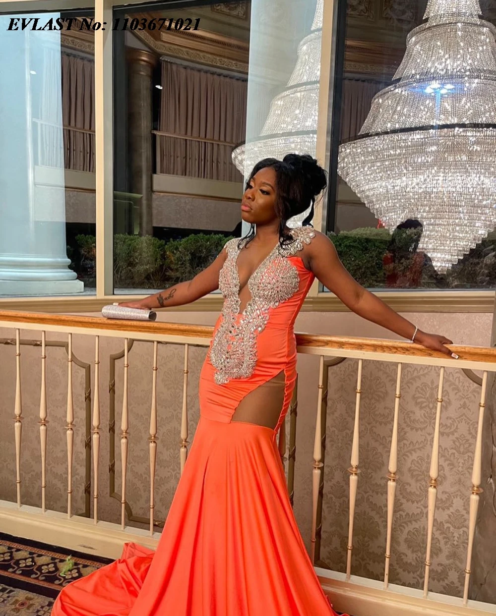EVLAST блестящее оранжевое шифоновое длинное платье-Русалка для выпускного вечера