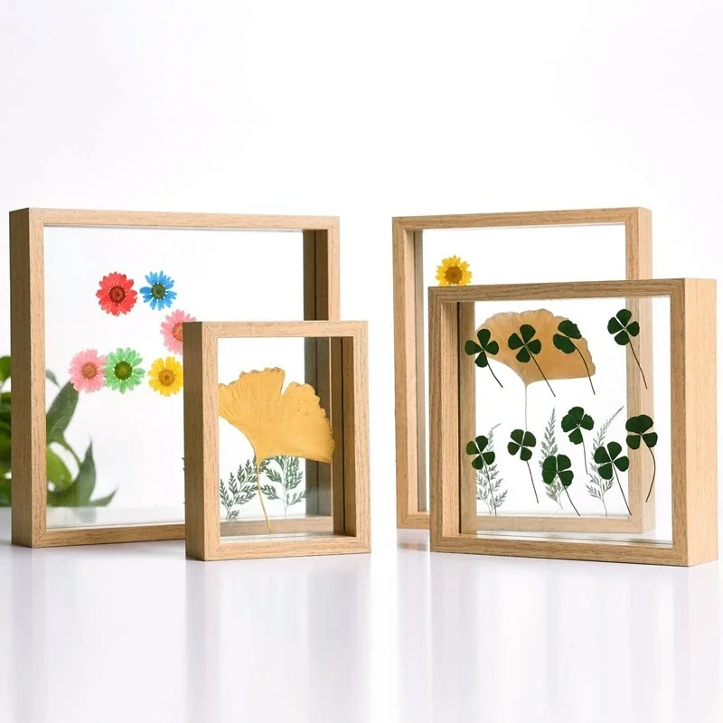 

Creative Dried Flower Leaf Specimen Frame Square Paper-cut Diy Picture Frame Double-sided Glass Photo Frame Table Desktop Decor