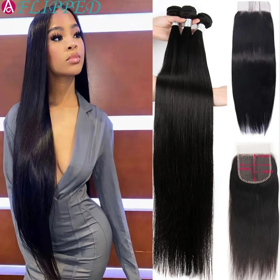 Straight Bundles With Closure Pre Plucked Human Hair Weave Bundles With 5x5x1Closure Brazilian Remy Hair Extensions For Women