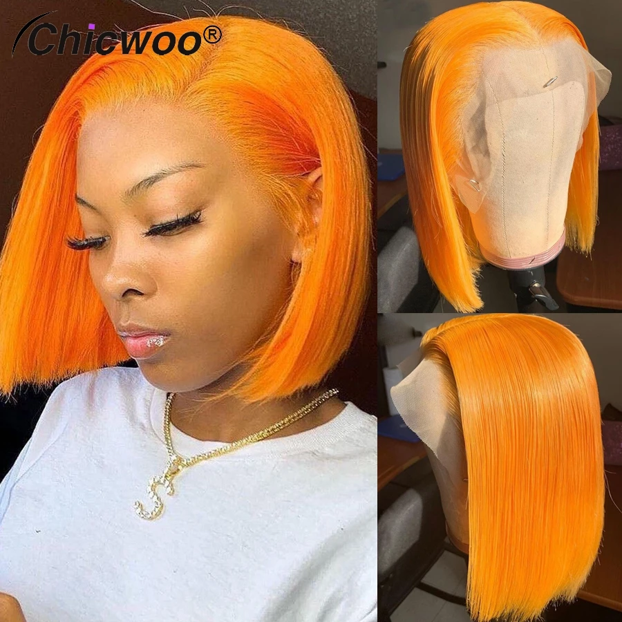 

Light Orange Silky Straight Bob Wigs Preplucked Hairline 13x4 Lace Front Wig 613 Colored Brazilian Virgin Human Hair for Women