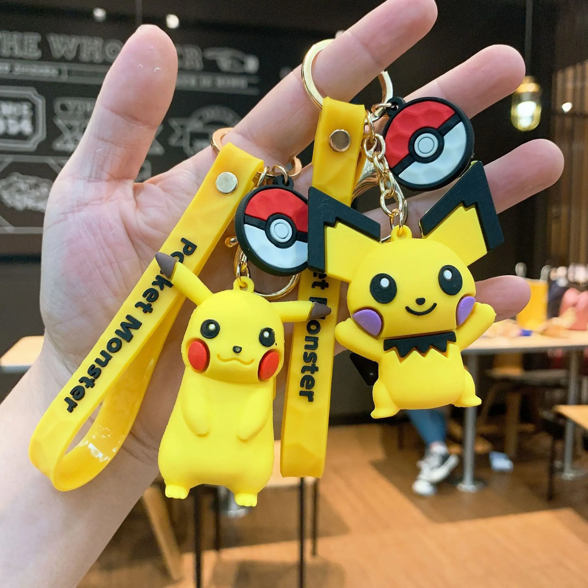 

Pikachu Cartoon Silicone PVC Schoolbag Pendant Creative Doll Pokemon Cute Car Couple Bags Pendant Key Ring