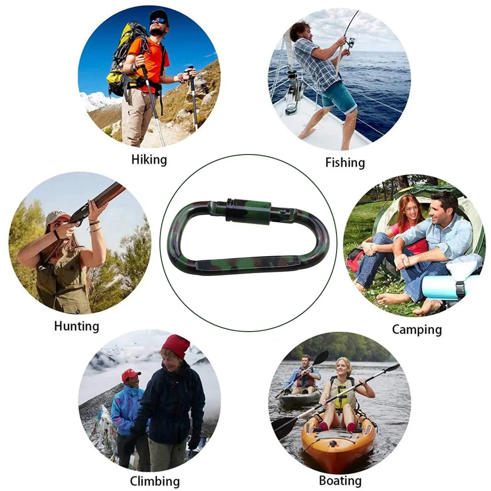 

Outdoor Carabiner Camouflage D Shaped Aluminum Alloy Mutlifucntional Keychain Buckle for Camping Fishing Hiking