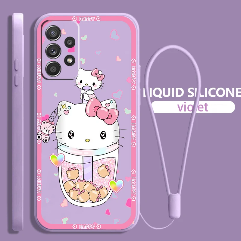 

Kuromi Melody Pink For Samsung Galaxy A73 A54 A34 A53 A33 A52 A32 A22 A71 A51 A21S A03S 4G 5G Liquid Rope Phone Case Coque Capa