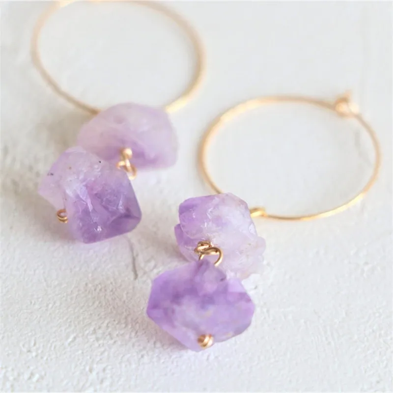 Серьги с аметистом и кристаллом серьги фиолетовым драгоценным камнем