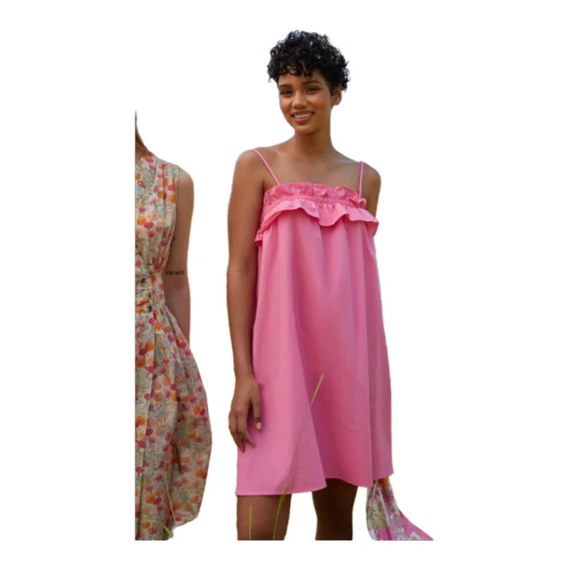 Trendyol TYZA Women's Dresses Square Collar Regular Fit Woven Plain Casual Standard Sleeve Baby Clothing