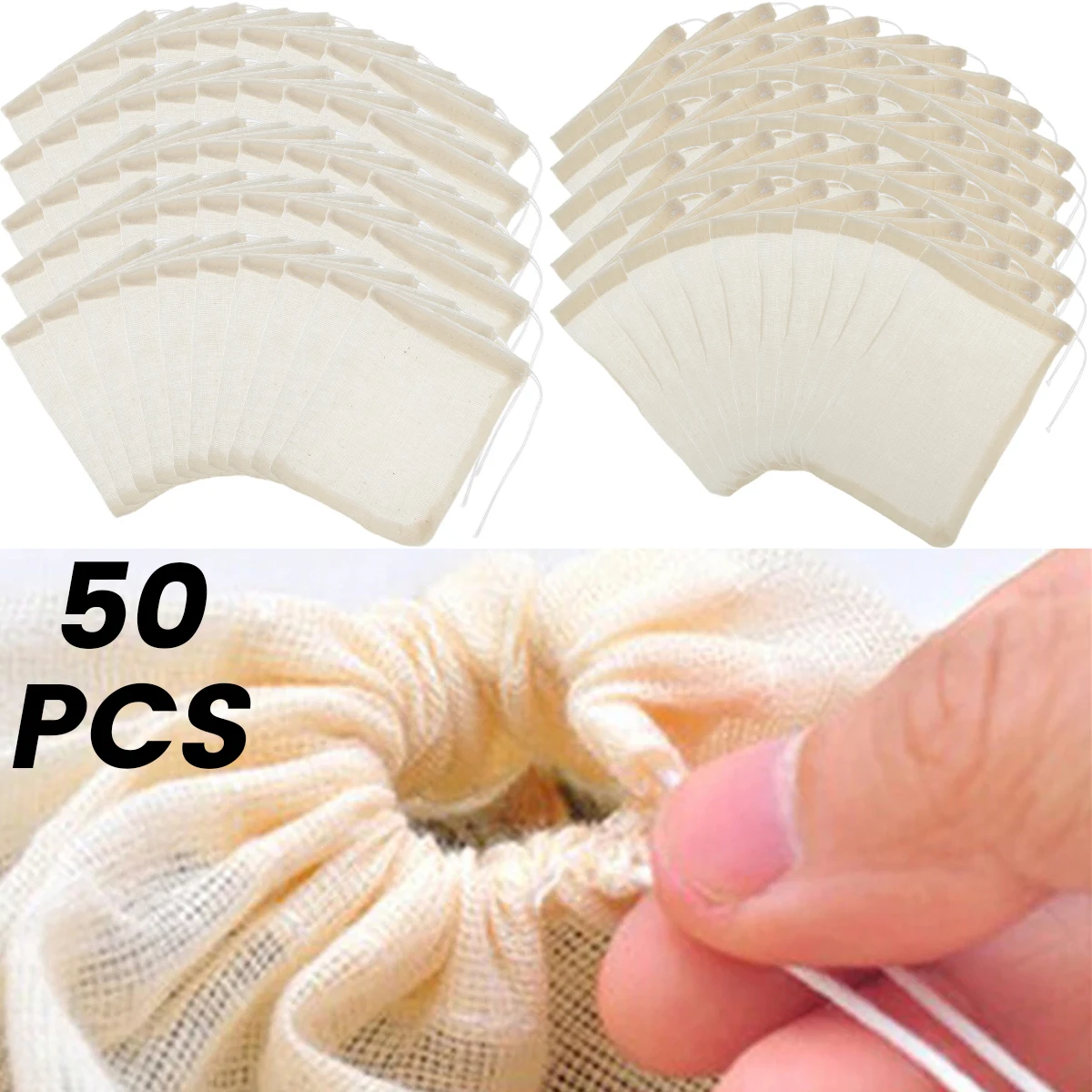 

NEW 100 Pcs Drawstring Cotton Bags Reusable Natural Muslin Drawstring Bags Easy to Seal Muslin Storage Bag Small Cotton String