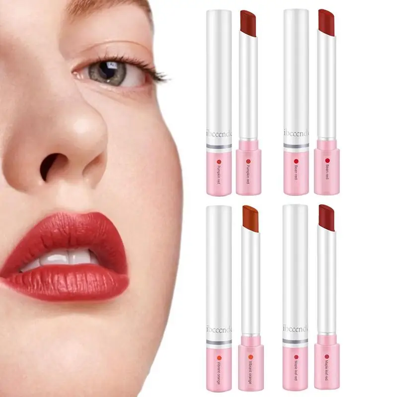 

4 Pcs Matte Lipsticks Set Long Lasting And Waterproof Lipsticks Cigarettes Design Lip Makeup With Moisturizing Velvety Formula