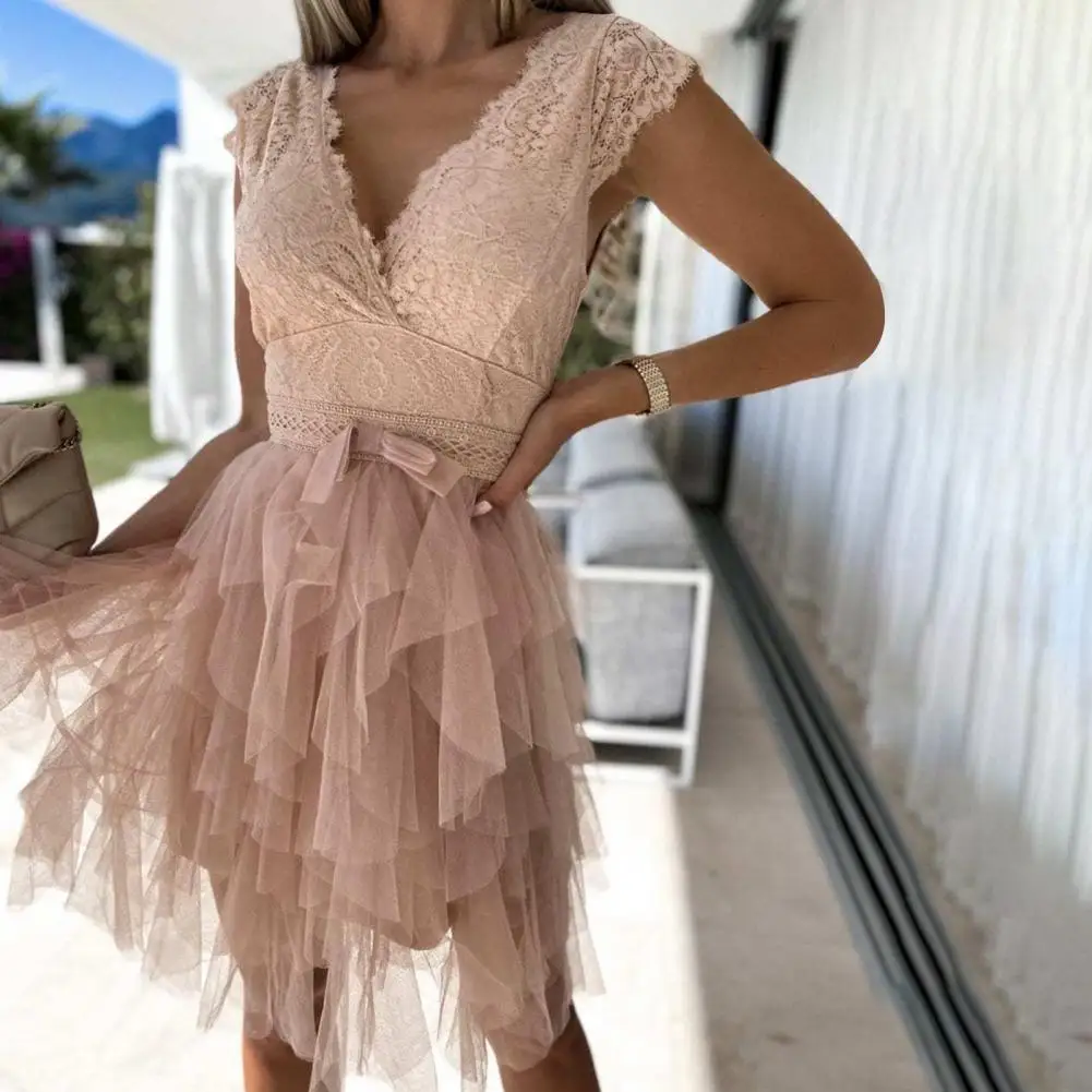 

Formal Summer Elegant Casual Party Women's Dresses For Women 2022 Lace Net Yarn Summer Hollow Out A-Line Dress for Wedding