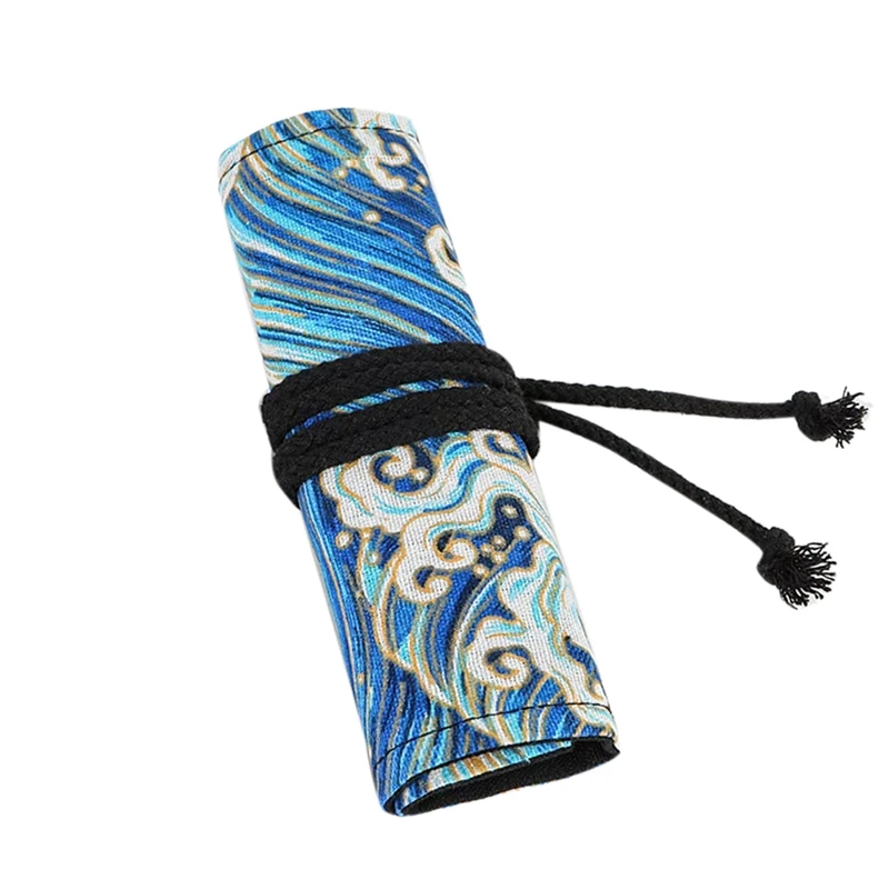 

Canvas Pencil Roll Wrap Coloring Waves Roll Up Pencil Pouch Organizer Handmade Pencil Roll Case