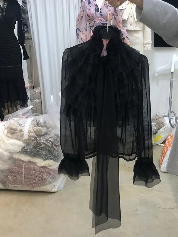 Женская винтажная шифоновая блузка с расклешенными рукавами свободная