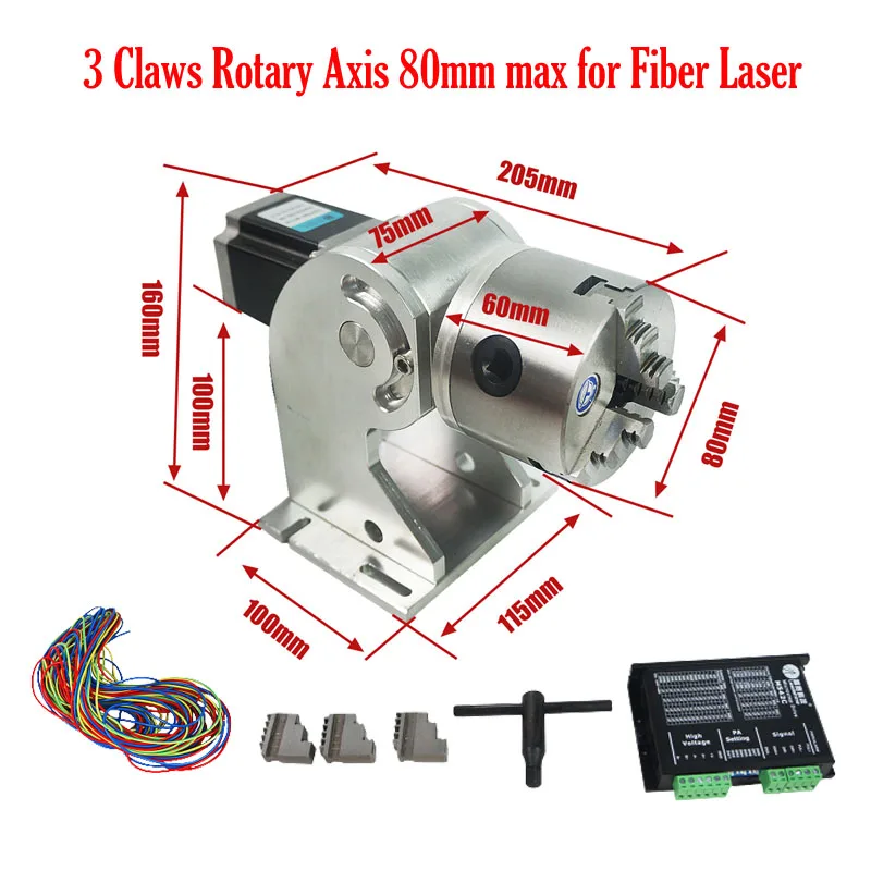 

3 когти вращающаяся ось 80 мм макс. с приводной платой для волоконно-лазерной маркировочной лазерной машины с возможностью вращения на 360 гра...