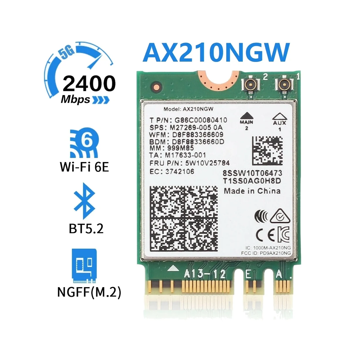 

AX210 AX210NGW сетевая карта M.2 NGFF 2,4 ГГц/5G Wi-Fi 6E 2400 Мбит/с WiFi карта 802.11Ax Bluetooth 5,2 WiFi адаптер