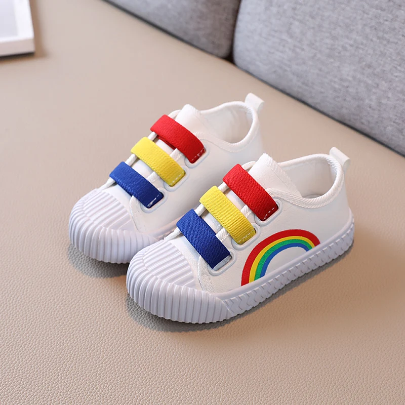 Enlarge Canvas Shoes for Children Rainbow Colorful Rubber Sole Boys Girls Casual Shoe 26-37 Fashion Daily Spring All-match Kids Flats