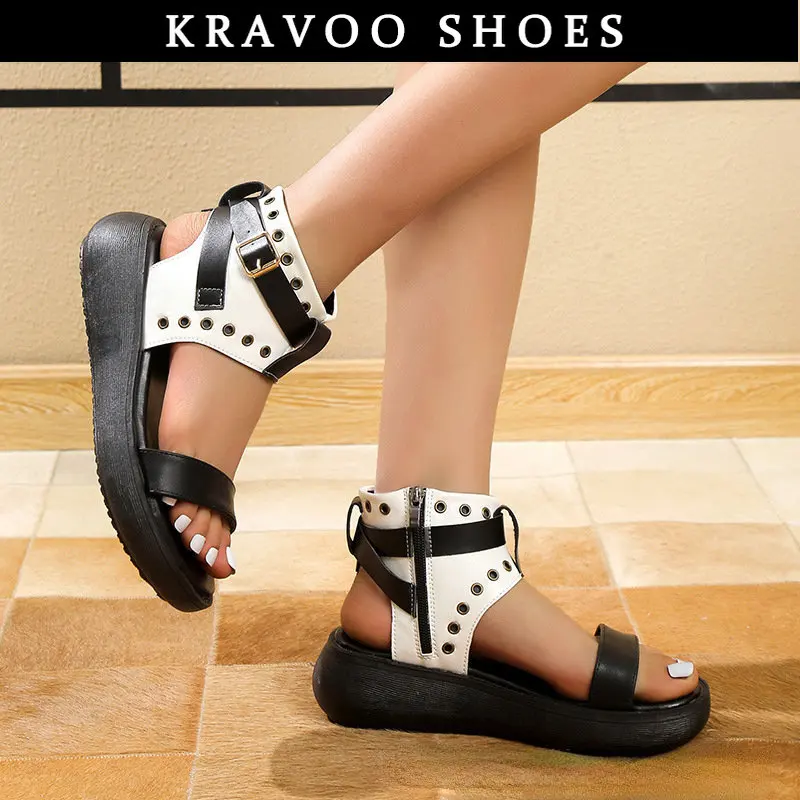 

KRAVOO Women Shoes Roman Peep Toe Belt Buckle Strap Women Sandals Women's Slippers Platform Wedges Female Shoes 2023 Summer