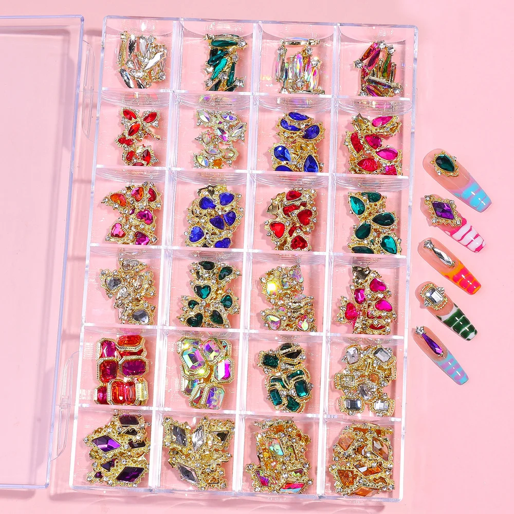 

New 24-Grid Boxed Alloy Heart Butterfly Shaped Drill DIY Nail Art Decorative Jewelry Set