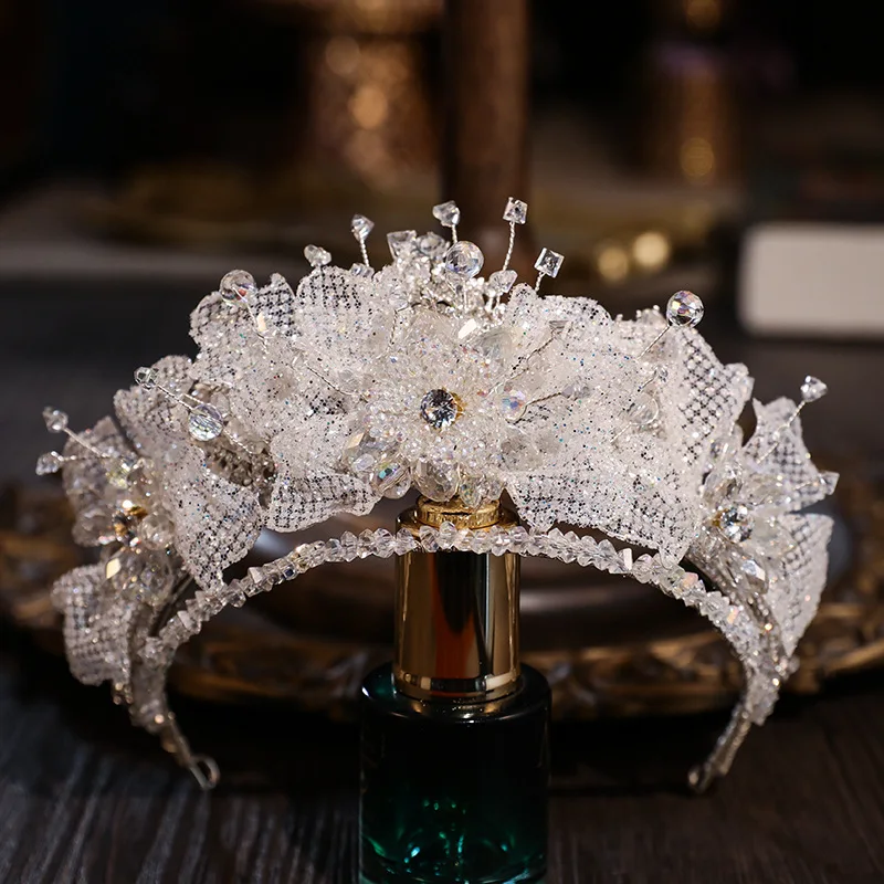 

New Luxury Bridal Crowns Women Tiaras Crystal Flower Pageant Queen Diadem Bride Headband Wedding Hair Accessories Headdress Gift
