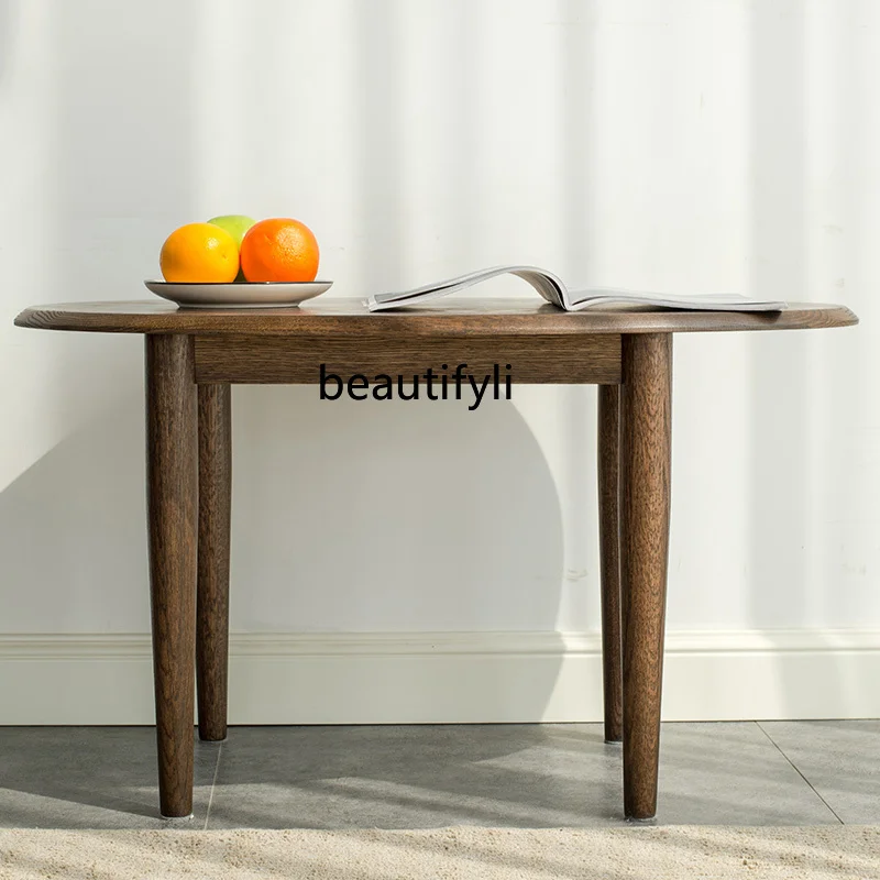 

HJ Side Table Japanese Style Simple Small Coffee Table Pure Oak round Tea Table Small Apartment Coffee Table
