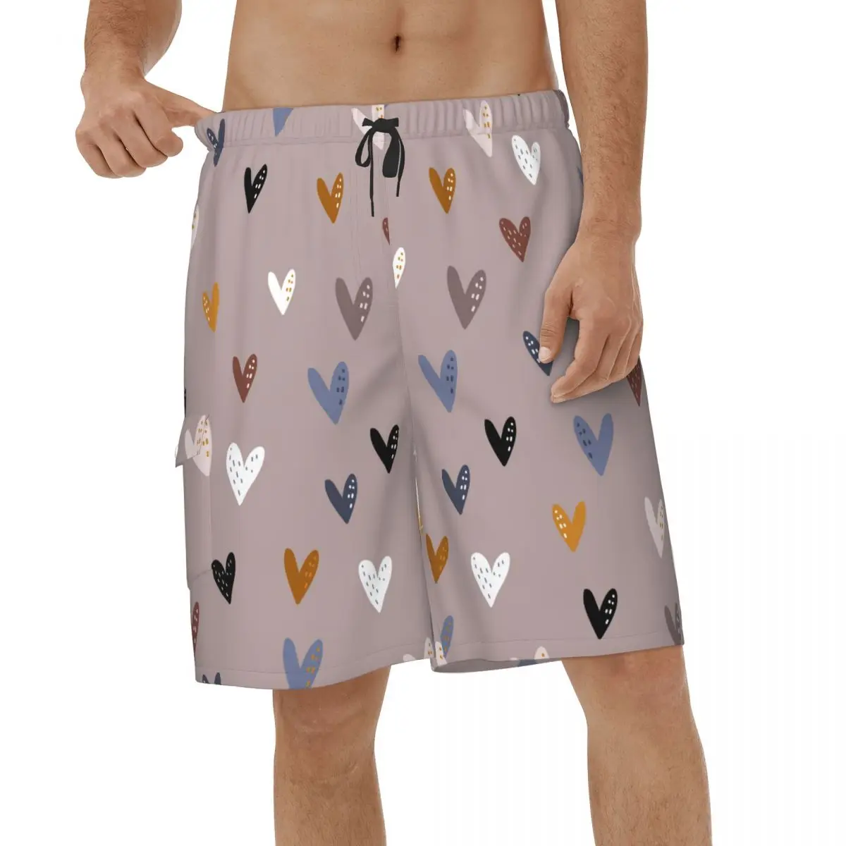 

Love Pattern Beach Shorts Men Fashion Swimwear Short Pants Breathable Running Surf Board Shorts