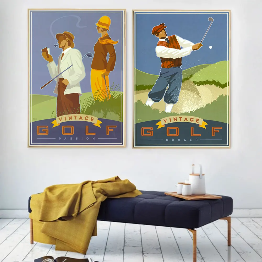 

Vintage Golf Sports Passion Canvas Poster Prints Boy Wall Art Picture Room Home Decor American Sports Illustration Art Poster