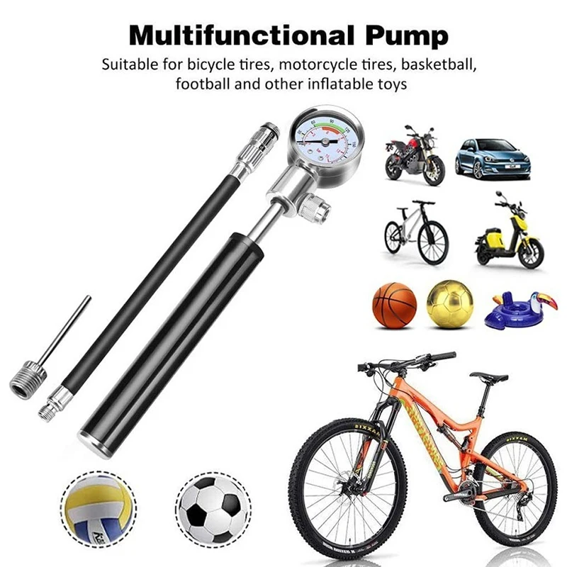 

Велосипедный мини-насос с манометром 120 фунтов на квадратный дюйм, ручной велосипедный насос Presta и Schrader Ball для дорожных и горных шин, велосип...