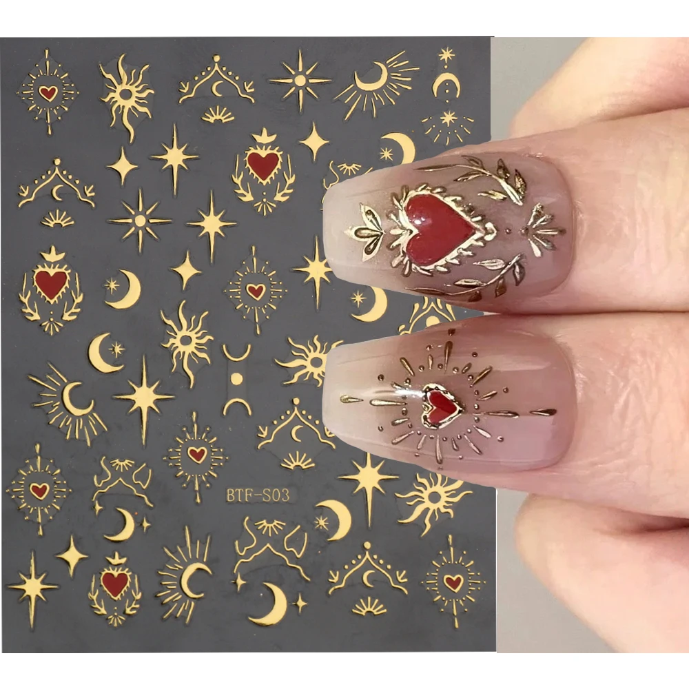 

Bronzing Heart Stickers for Nails Gold Sliver Laser Butterfly Star Moon Self-Adhesive Sliders Nail Art Accessories Deco LEBBTF-S